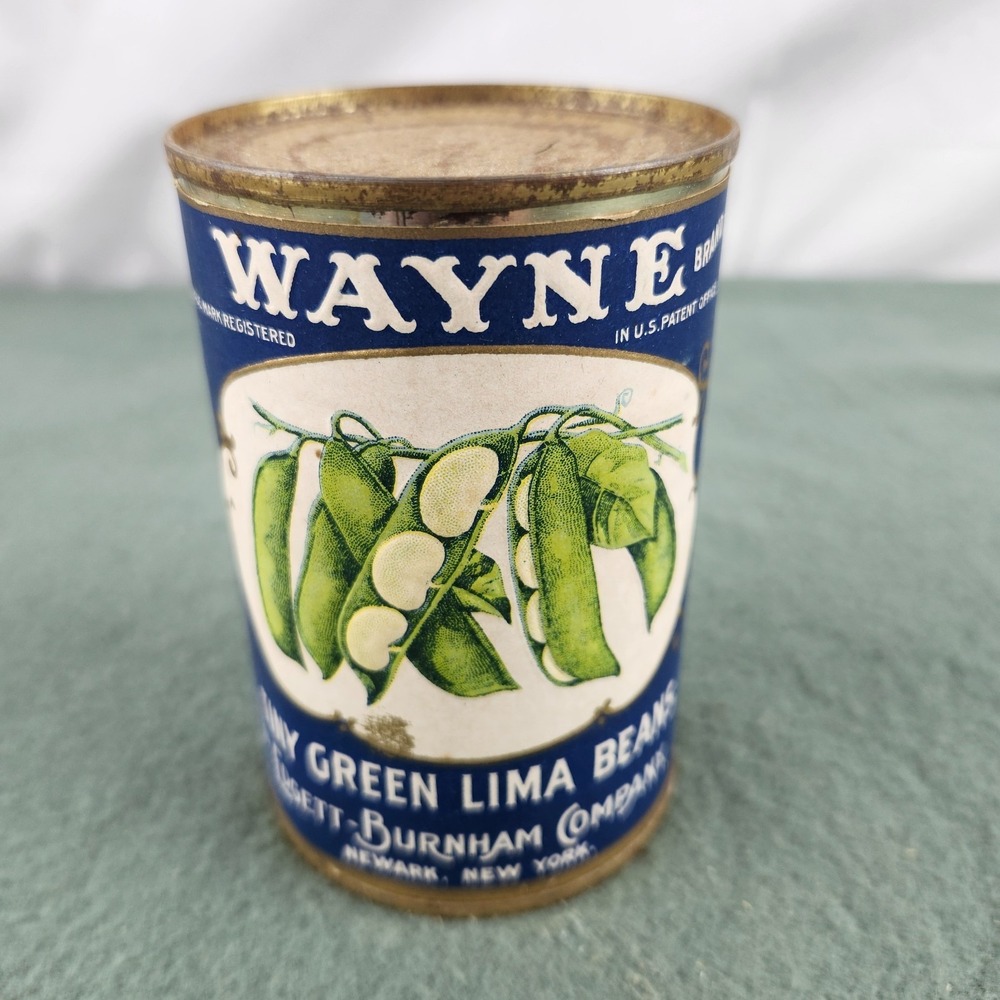 Vintage Wayne Lima Beans Empty Tin Can‎ & Label Newark New York